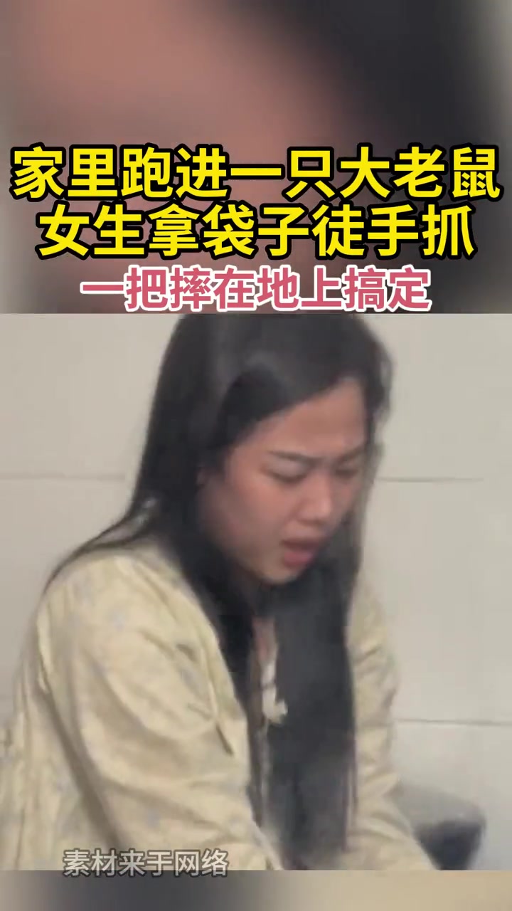 女生拿袋子徒手就抓大老鼠 ，一把摔在地上搞定！！！